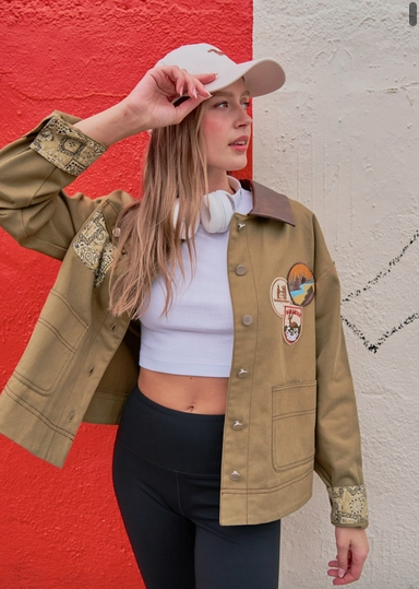 Denim Jacket with Patches and Bandana Print