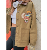 Denim Jacket with Patches and Bandana Print