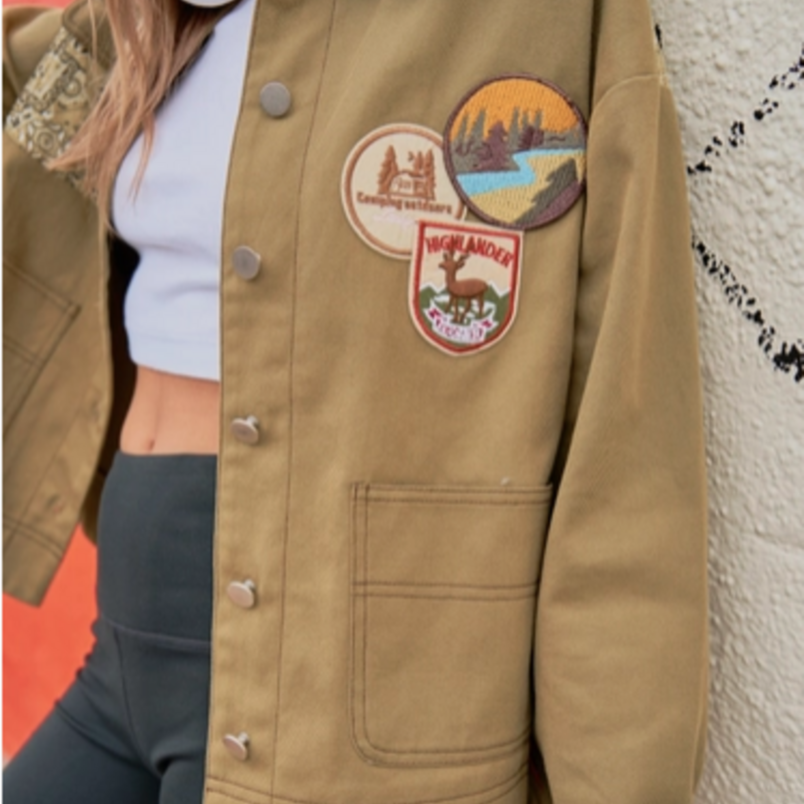 Denim Jacket with Patches and Bandana Print