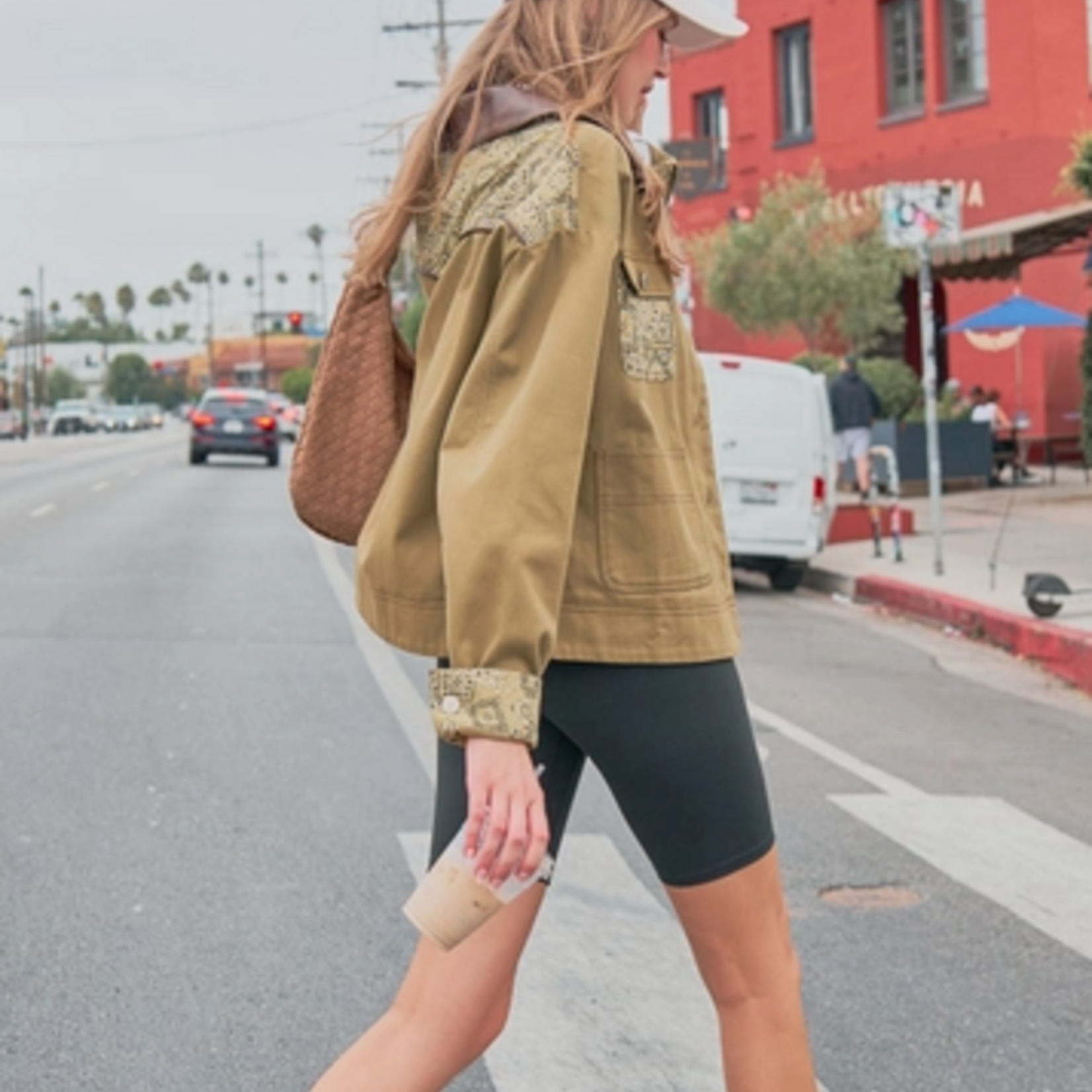 Denim Jacket with Patches and Bandana Print