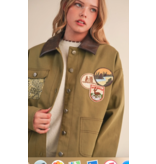 Denim Jacket with Patches and Bandana Print