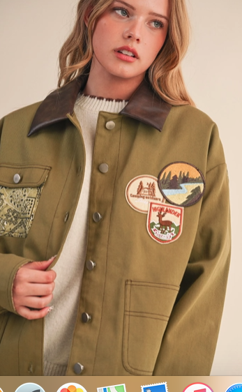 Denim Jacket with Patches and Bandana Print