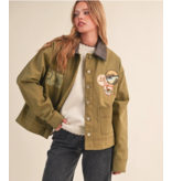 Denim Jacket with Patches and Bandana Print
