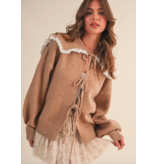 Oversize Lace Trim Collar Front Bows Cardigan