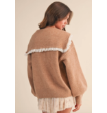 Oversize Lace Trim Collar Front Bows Cardigan