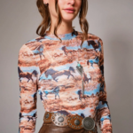 Western Mesh Mock Neck Top