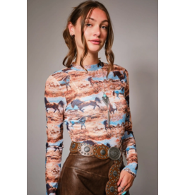 Western Mesh Mock Neck Top