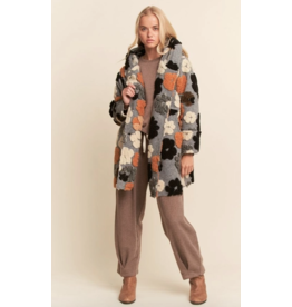 Chunky Flower Embroidered Hoodie Coat Jacket