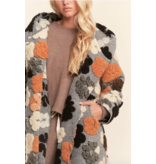 Chunky Flower Embroidered Hoodie Coat Jacket