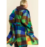 Fuzzy Multi Color Block Checker Waist Belt Coat
