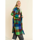 Fuzzy Multi Color Block Checker Waist Belt Coat