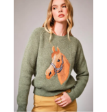 Olive Horse Embroidery Knit Sweater