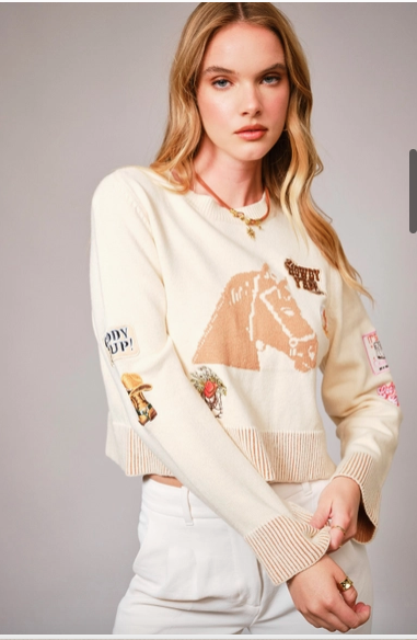 Horse Graphic Western Patch Sweater