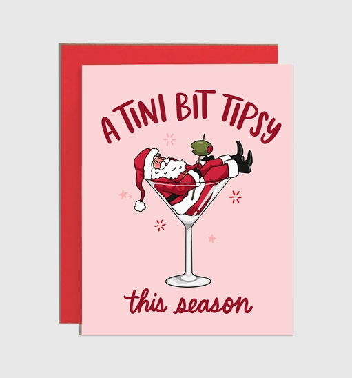 Martini Tipsy Santa Holiday Card