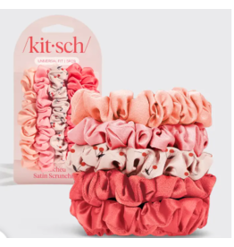 Ruched Satin Scrunchies 5pc Set - Assorted Cherry Blossom