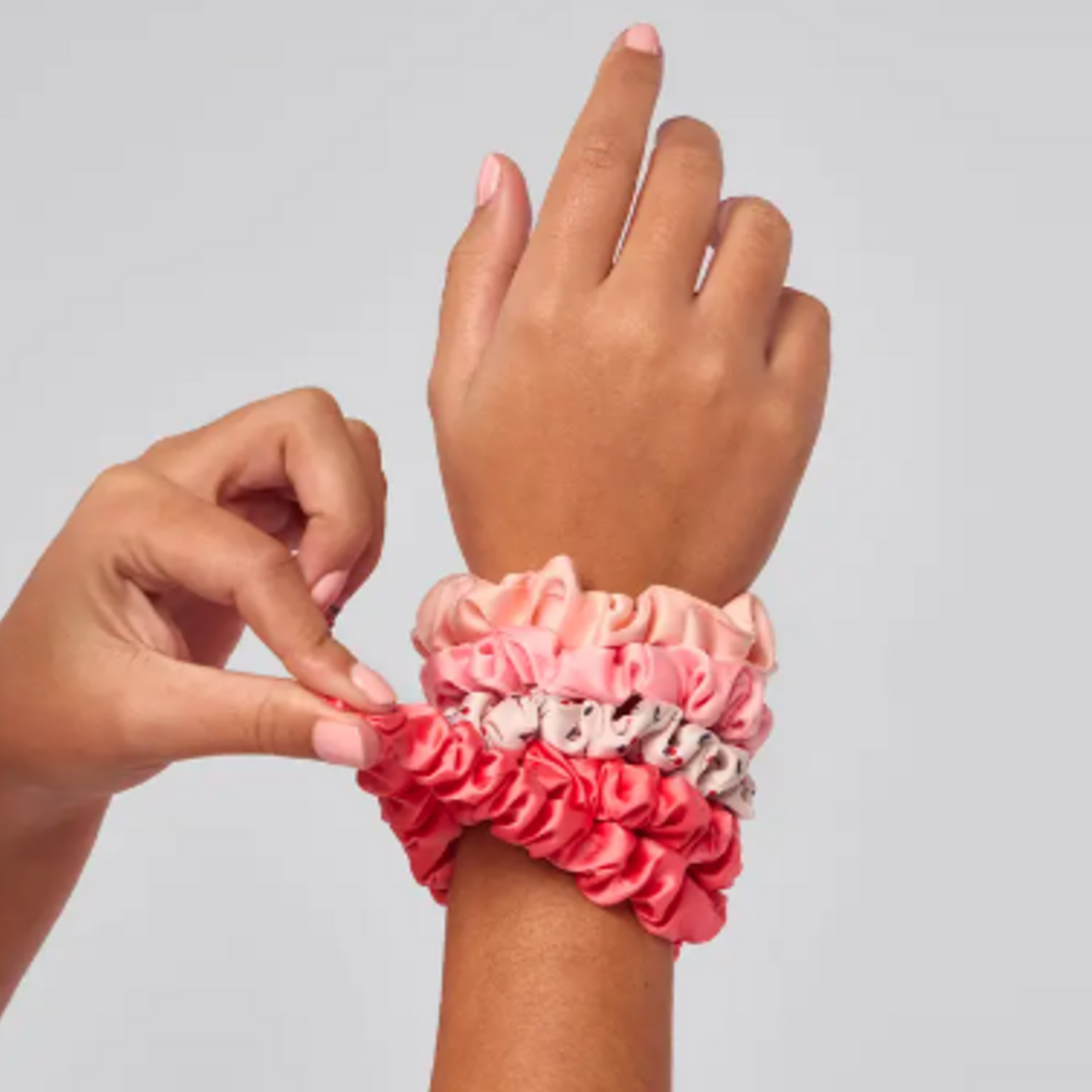 Ruched Satin Scrunchies 5pc Set - Assorted Cherry Blossom