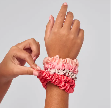 Ruched Satin Scrunchies 5pc Set - Assorted Cherry Blossom