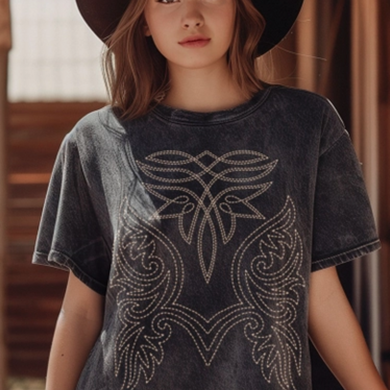 Cowboy Boots Toe Stitched Mineral Graphic Top