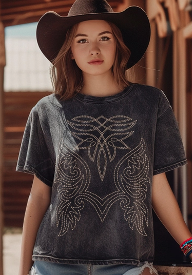 Cowboy Boots Toe Stitched Mineral Graphic Top