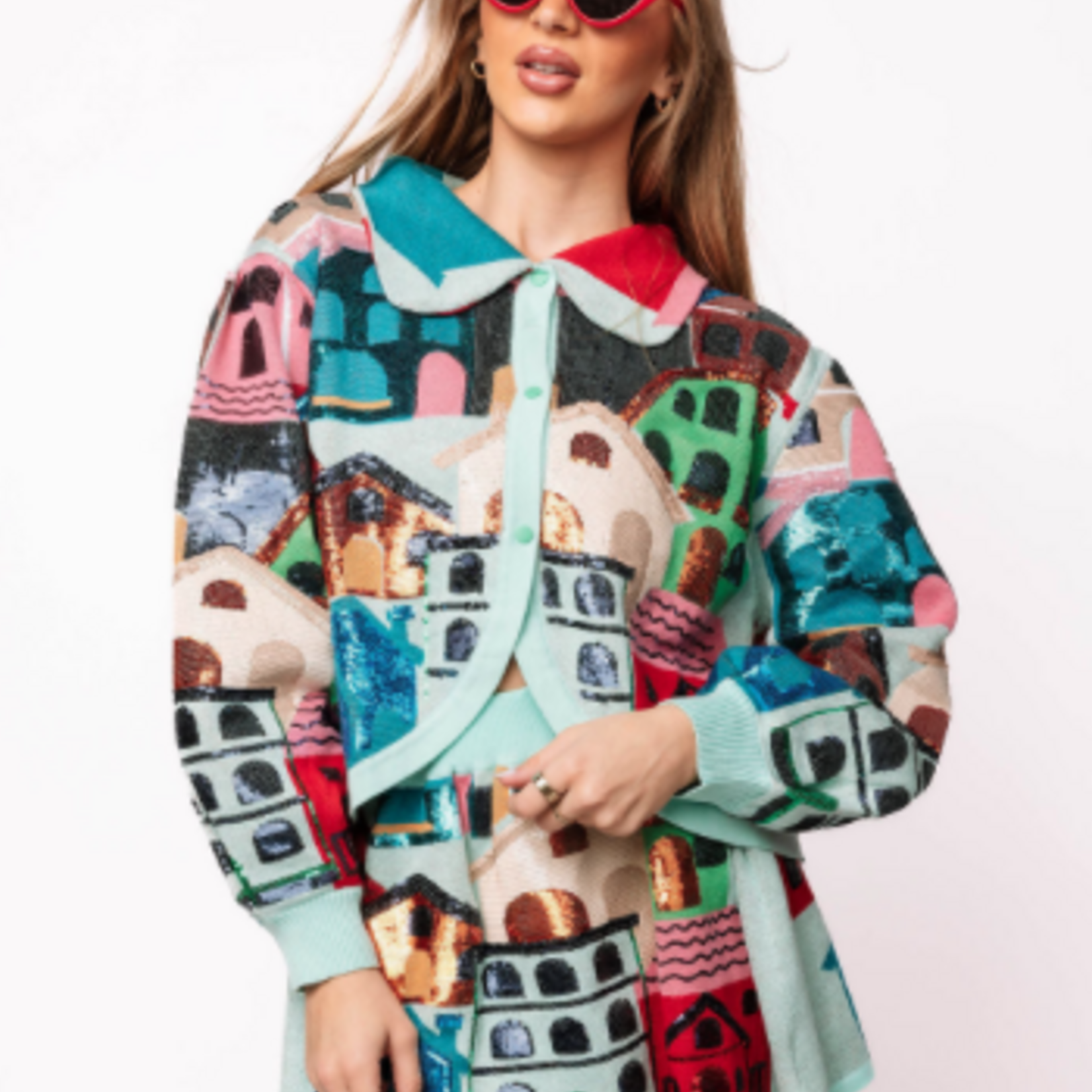 Queen of Sparkles Multi Collar Button Up House Sweater