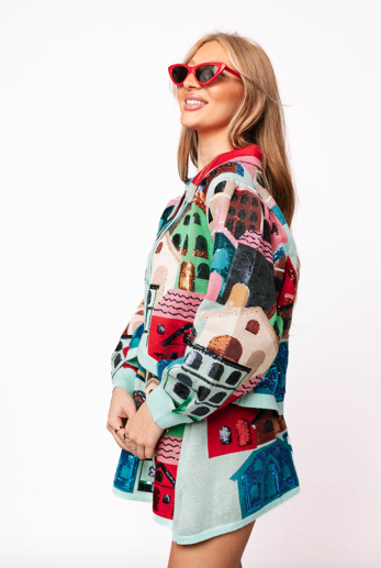 Queen of Sparkles Multi Collar Button Up House Sweater