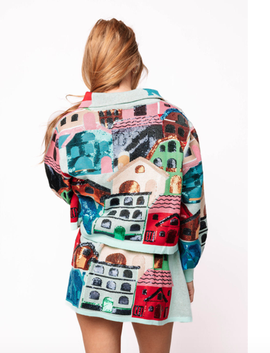 Queen of Sparkles Multi Collar Button Up House Sweater