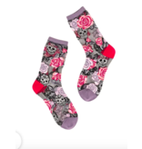 Skulls & Roses Black Sheer Crew Sock