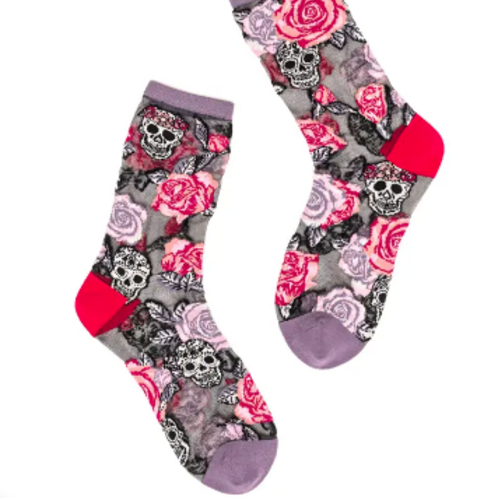Skulls & Roses Black Sheer Crew Sock