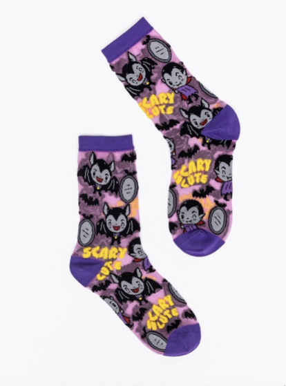 Dracula Scary Cute Shimmer Sheer Crew Sock
