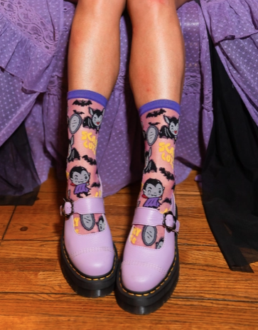 Dracula Scary Cute Shimmer Sheer Crew Sock