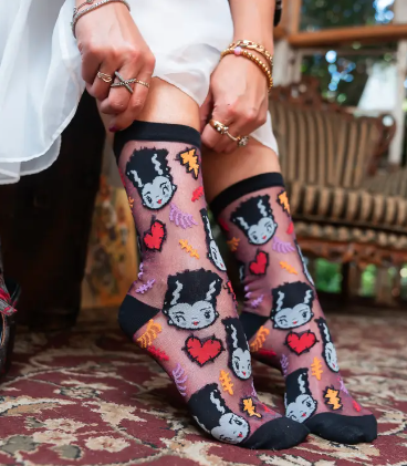 Bride of Frankenstein Shimmer Sheer Crew Sock