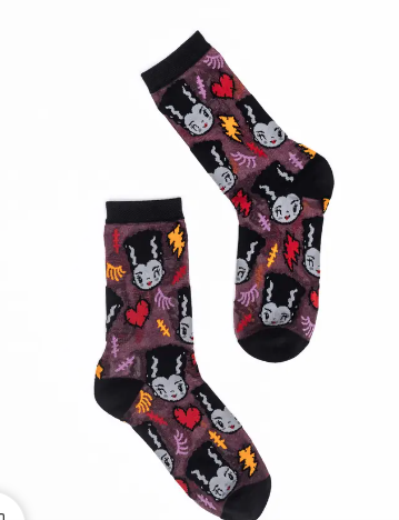Bride of Frankenstein Shimmer Sheer Crew Sock