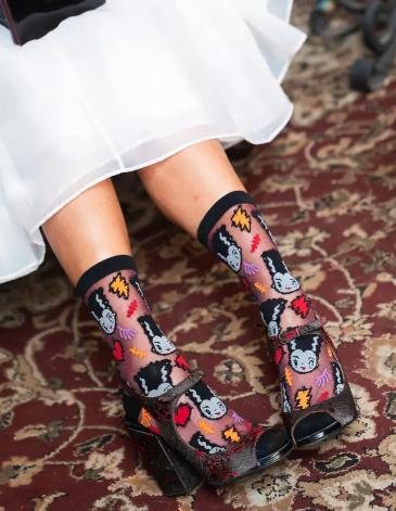 Bride of Frankenstein Shimmer Sheer Crew Sock