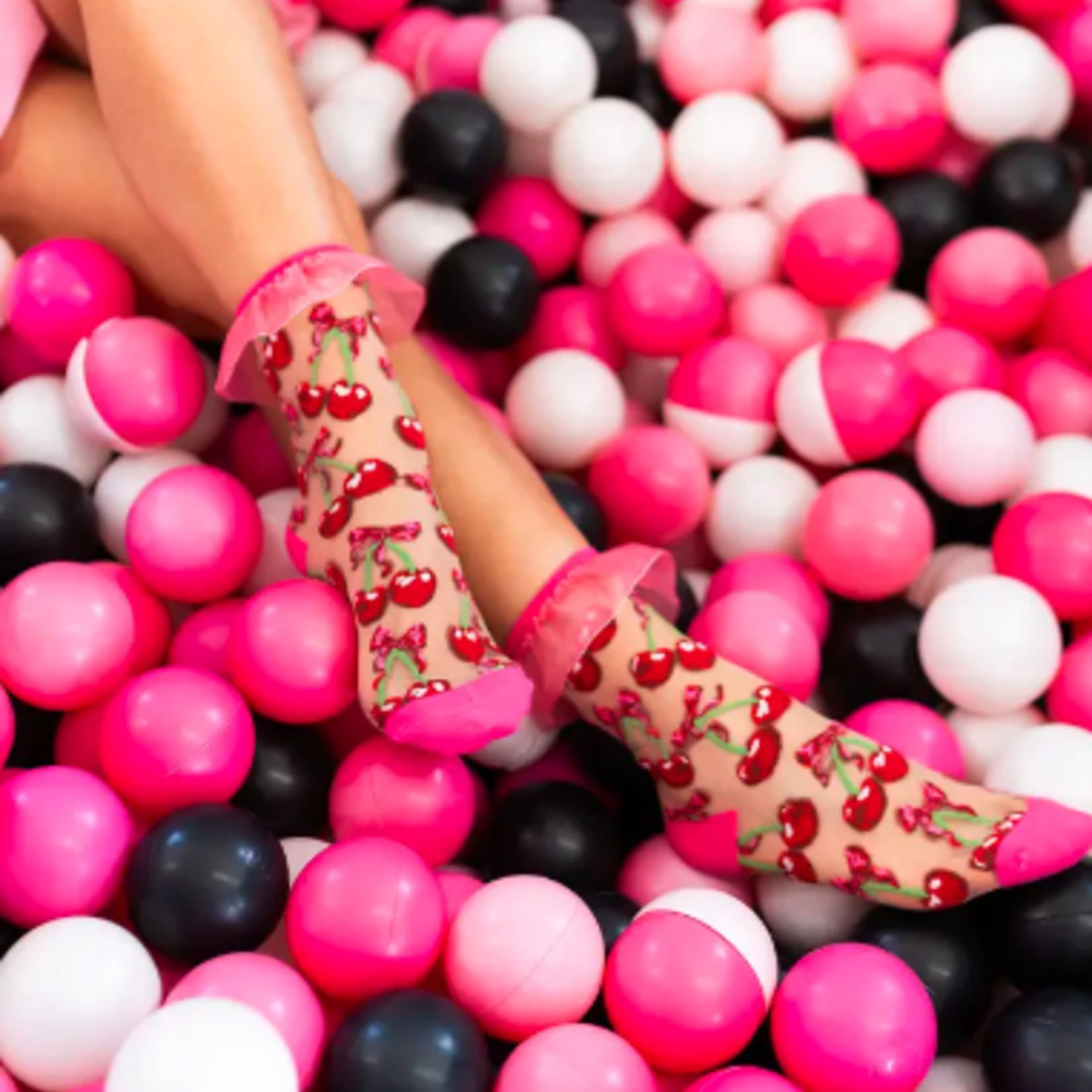 Cherry Bow Ruffle Sheer Crew Sock