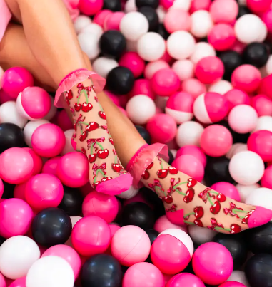 Cherry Bow Ruffle Sheer Crew Sock