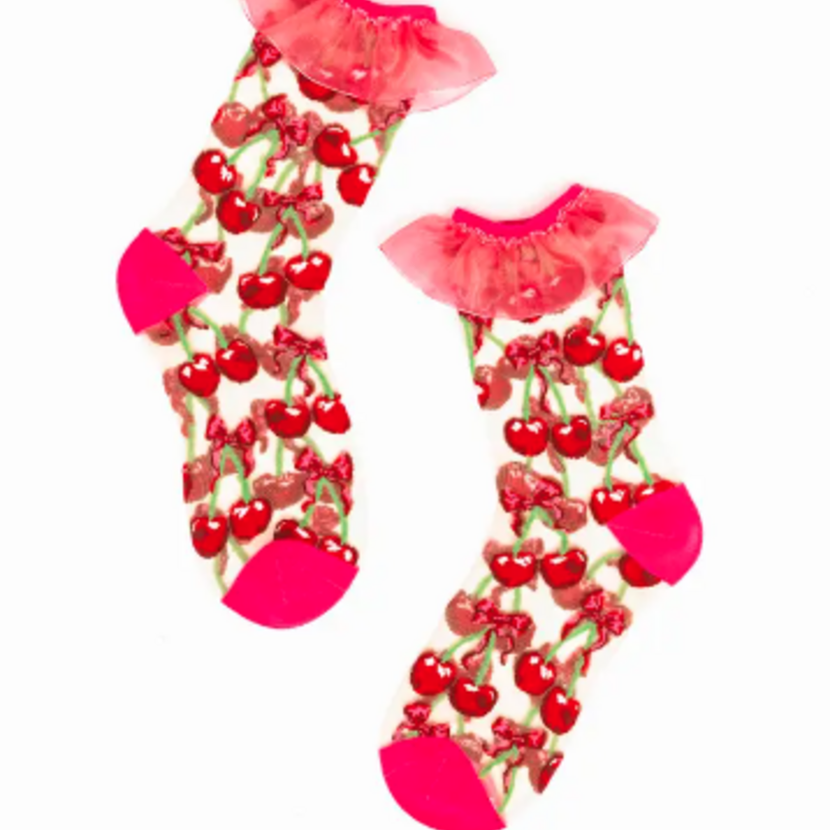 Cherry Bow Ruffle Sheer Crew Sock