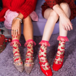 Cherry Bow Ruffle Sheer Crew Sock