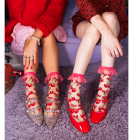 Cherry Bow Ruffle Sheer Crew Sock