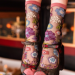 Dark Florals Black Sheer Crew Sock