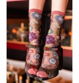 Dark Florals Black Sheer Crew Sock
