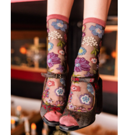 Dark Florals Black Sheer Crew Sock