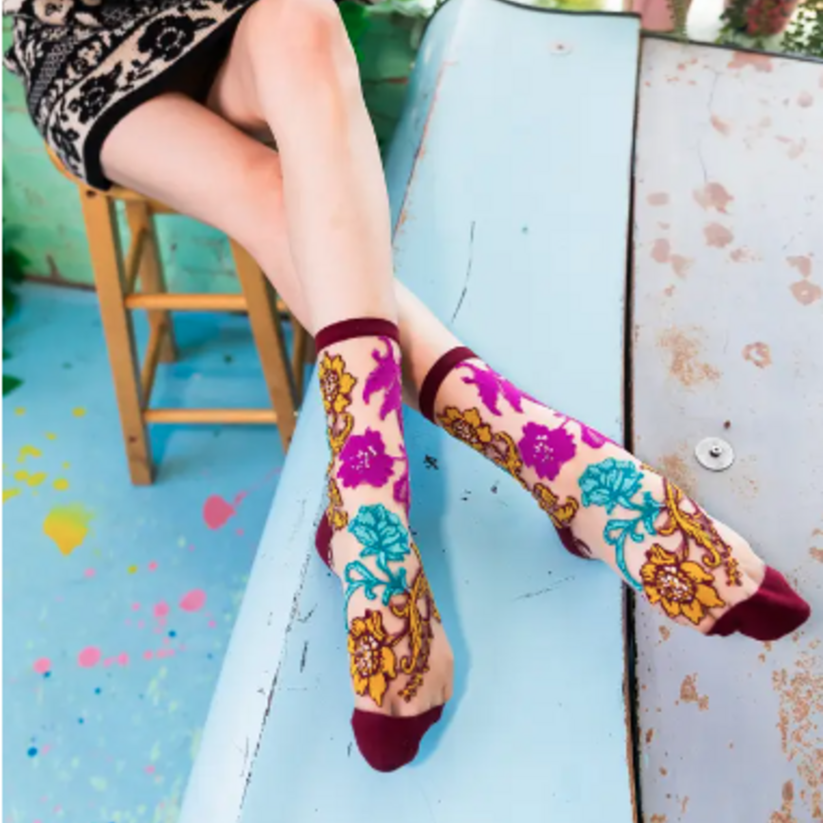 Gem Garden Sheer Crew Sock