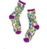 Jeweled Floral Gold Shimmer Sheer Crew Sock