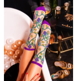 Jeweled Floral Gold Shimmer Sheer Crew Sock