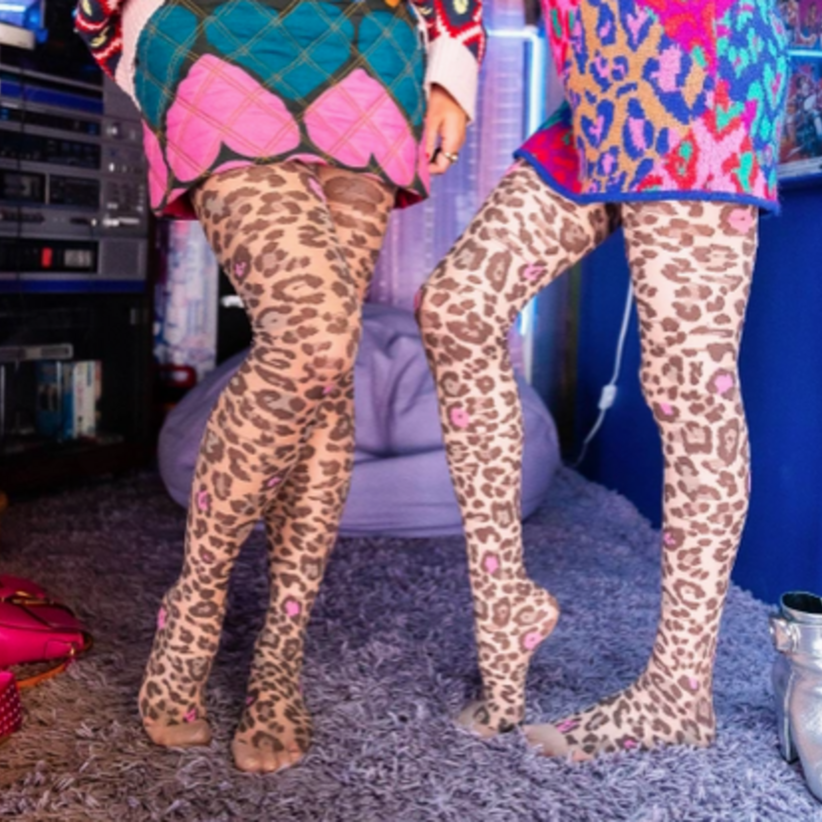 Pink Pop Leopard Print Sheer Tights