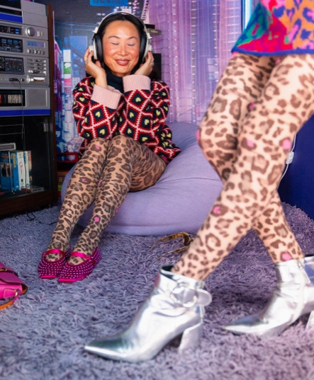 Pink Pop Leopard Print Sheer Tights