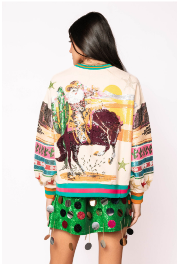 Queen of Sparkles Vintage Cowboy Santa Sweatshirt