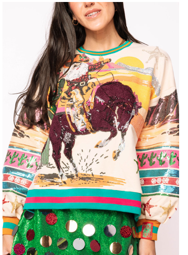 Queen of Sparkles Vintage Cowboy Santa Sweatshirt