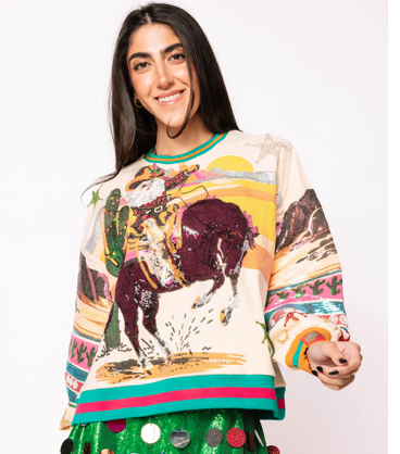 Queen of Sparkles Vintage Cowboy Santa Sweatshirt