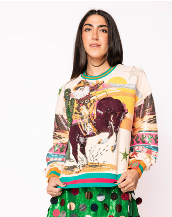 Queen of Sparkles Vintage Cowboy Santa Sweatshirt